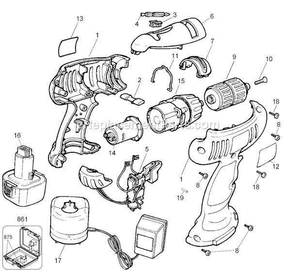 Page A Diagram and Parts List for FS1442K12 Type 1 Black and Decker Cordless Drill